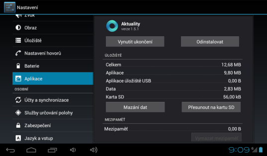 WiFi Posuvníkem zapnete/vypnete WiFi v tabletu. Po zapnutí se dostupné WiFi sítě objeví napravo v seznamu.