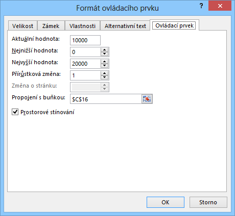 9 Karta Vývojář: Visual Basic pro aplikace 160 skupina OVLÁDACÍ PRVKY). Okno vyvoláme rovněž volbou Formát ovládacího prvku z místní nabídky číselníku. OBR. 9-25: FORMÁT OVLÁDACÍHO PRVKU Enc-09-01.