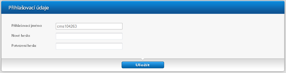 7.2. Nastavení přístupových údajů do administrace Chcete-li změnit přístupové údaje do administrace vašeho webu, vyplňte Nové heslo a podvrďte jeho správnost opětovným zadáním stejného řetězce do