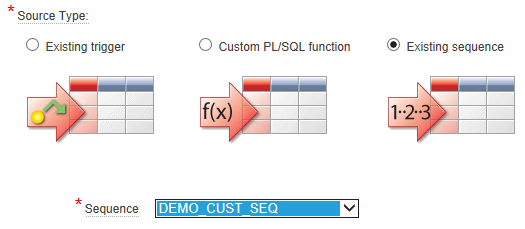 10. V následně zobrazeném seznamu vyberte sekvenci DEMO_CUST_SEQ. Stiskněte Next. 11. Ze seznamu sloupců zvolte CUST_FIRST_NAME, CUST_LAST_NAME, CUST_EMAIL a pokračujte dále. 12.