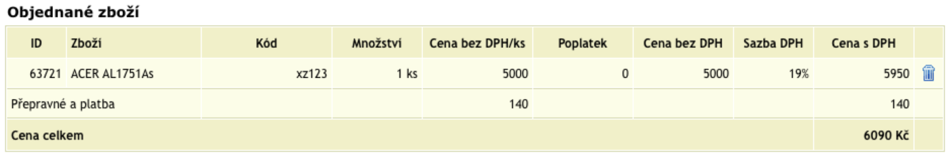 14 / 71 Manuál 3.1.3.2 Objednané zboží Ve spodní části objednávky je seznam objednaného zboží.