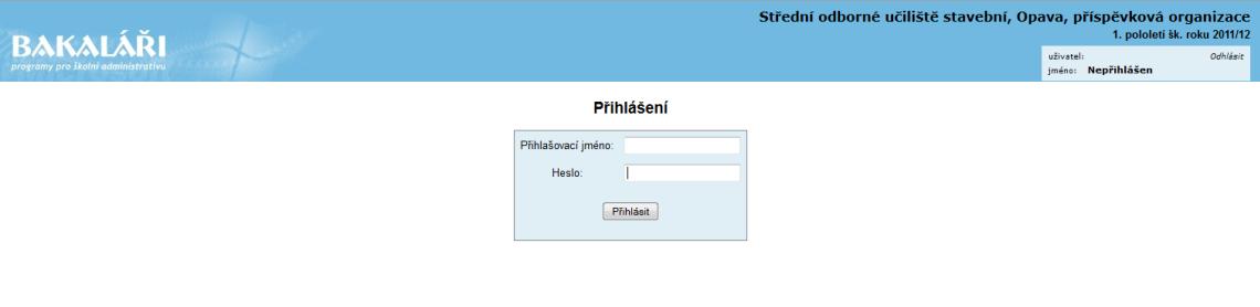 cz klikněte na záložku Bakaláři: Zobrazí se přihlašovací obrazovka do systému Bakaláři: Do
