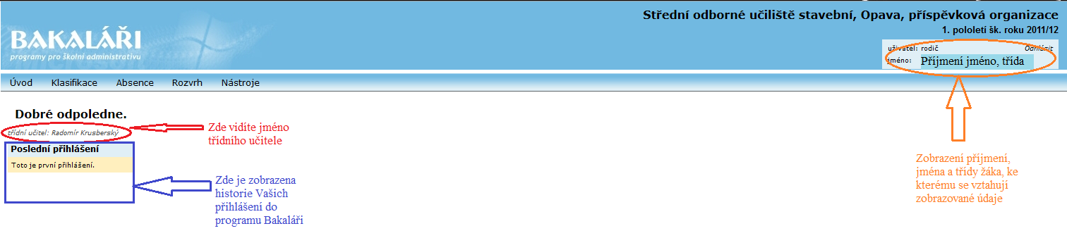 Po úspěšném přihlášení se