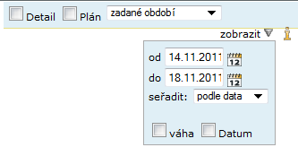 Dále můžete změnit období, za které chcete známky zobrazit volba (2): Můžete zvolit aktuální nebo předcházející týden, aktuální nebo předcházející měsíc, 1. nebo 2.