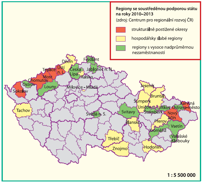 Vymezení regionů se soustředěnou podporou státu na roky 2010 2013 dle usnesení Vlády ČR č. 141 ze dne 22.02.