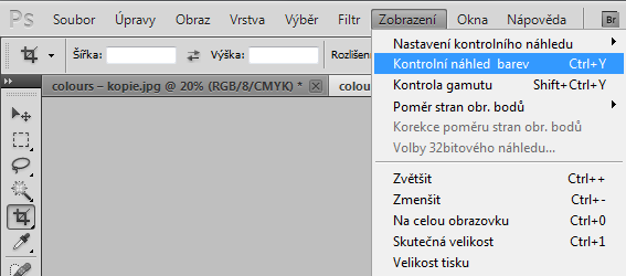 Program zmapuje obraz a označí v něm šedou barvou taková místa, která nebude schopno výstupní či jiné zařízení s definovaným ICC profilem shodně reprodukovat.