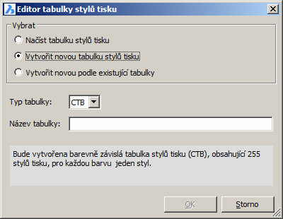 Průvodce založením tabulky stylů tisku BricsCAD > Tabulky stylů tisku CTB a STB Chcete-li založit nové soubory CTB či STB, postupujte takto: Z nabídky BricsCADu zvolte položku Soubor > Správce stylů