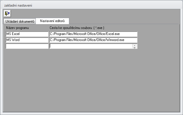 Instalace Stránka 10 z 11 Základní nastavení programu nastavení editorů Zde je potřeba nastavit cesty na exe soubory MS Word a MS Excel pro