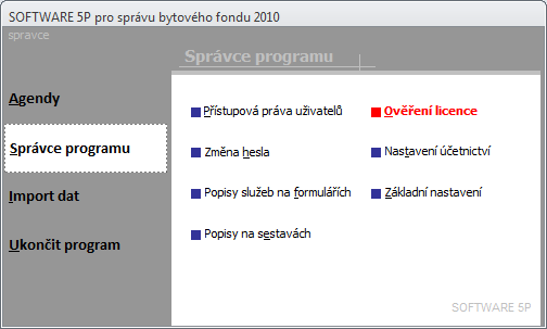 Instalace Stránka 8 z 11 Základní nastavení programu Ve správci programu zvolte Základní