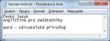 bude fungovat se dvěma typy textových souborů: - Máme textový soubor Seznam knih.