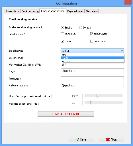 3.1.5 Email Sending Service nastavení zasílání emailových reportů (k dispozici pouze u verze PRO) Uložená data mohou být automaticky odesílána na email, který si prostřednictvím tohoto menu nastavíte.