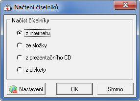 Pokračujte kliknutím na tlačítko [OK]. Po spuštění programu se automaticky zobrazí okno "Číselníky VZP", které nabízí možnost načtení aktuálních číselníků VZP.