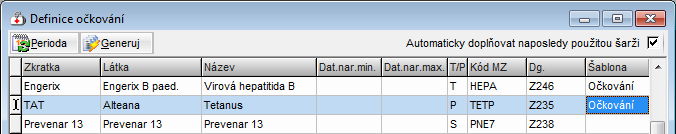 Přidejte nový záznam, zvolte typ očkování, v případě potřeby doplňte šarži a datum expirace. 6.9.