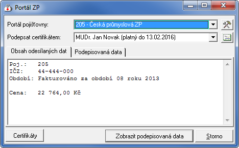 5) Po úspěšném uložení faktury se na vybraném řádku s dávkou na ikonce faktury zobrazí červené zaškrtnutí. 6) Elektronické odeslání Způsob elektronického odeslání dávek na pojišťovny je různý.