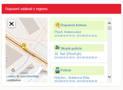 5. Dopravní události v regionu Zobrazí se seznam aktuálních hlášení dopravních omezení v regionu.