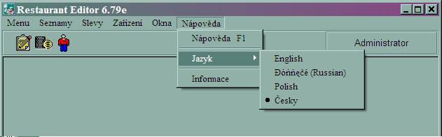 3.3 Jazyk interfacu Manaţerská část programu je vícejazyčná. Jazyky se přepínají pomocí funkce Jazyk v menu Nápověda. (viz obr. 10) Obr.