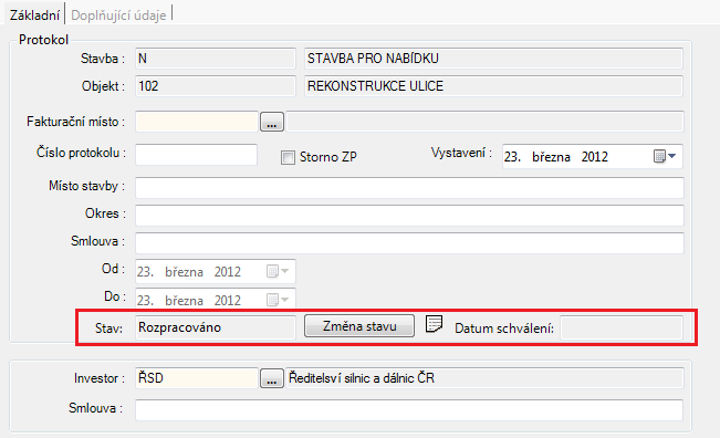 Modul Realizace Sledování stavu dodatků a zjišťovacích protokolů Formulář dodatku a zjišťovacího protokolu byl rozšířen o možnost zaznamenávání a sledování