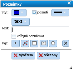 6.1 Poznámky Poznámky v mapě slouží přímo uživatelům geoportálu k zaznamenání důležitých informací přímo do mapy bez administrátorských úprav mapových vrstev.