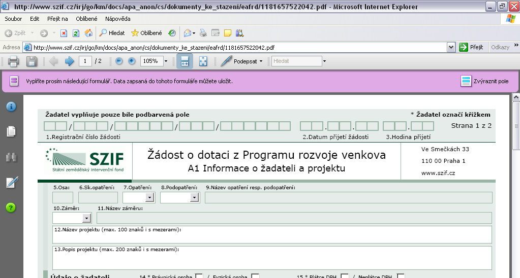 Program rozvoje venkova Žádost o dotaci z PRV Prostý PDF