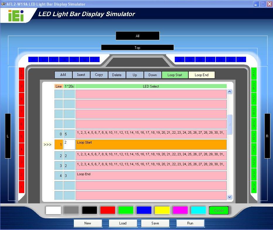 LED Dash Board SDK LED Run Demo Program Jednoduché spuštění demo aplikace LED Light Bar Display Simulator Software pro detailní nastavení