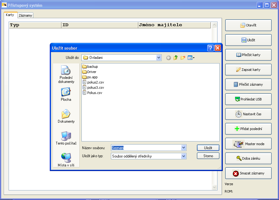 (Obrázek 10) Načtení seznamu karet se provádí kliknutím na Otevřít. Nyní pomocí formuláře určíme soubor, kde je seznam karet (čipů) uložen a potvrdíme tlačítkem Otevřít.