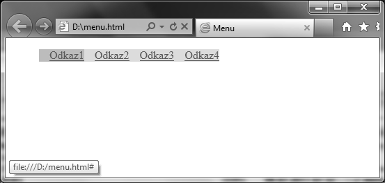 Externí stylopis styl.css ul {list-style-type: circle ol {list-style-type: upper-roman Pomocí seznamů a stylopisu lze vytvořit elegantní menu.