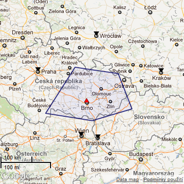 REFERENCE 6 Obrázek 4: Spádová oblast pro České Budějovice (nepřekrytá oblast v ČR) a mezinárodní spádová oblast Brno (modrý polygon) Spádová oblast Ovšem také inverzní populační výškovnice má v