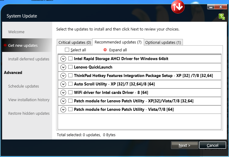 Aplikace Lenovo System Update Snadná