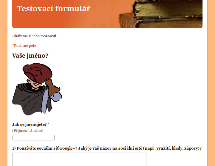 Obrázek 16: Google Formulář Měřítko, Mřížka, Datum, as Výsledný formulář můžeme poté vizuálně upravit volbou