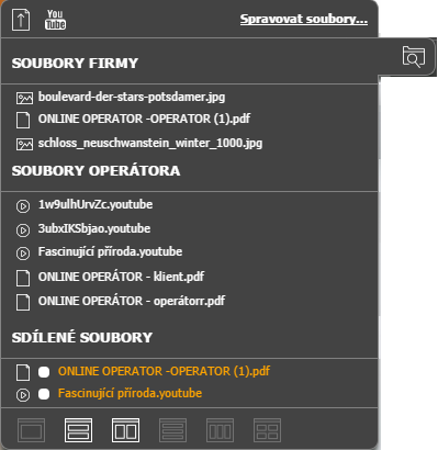 4.5 Knihovna souborů V knihovně souborů najdete své uložené soubory z administračního rozhraní. Soubory firmy uložené soubory pro všechny operátory od administrátora firmy (př. Produktové listy).