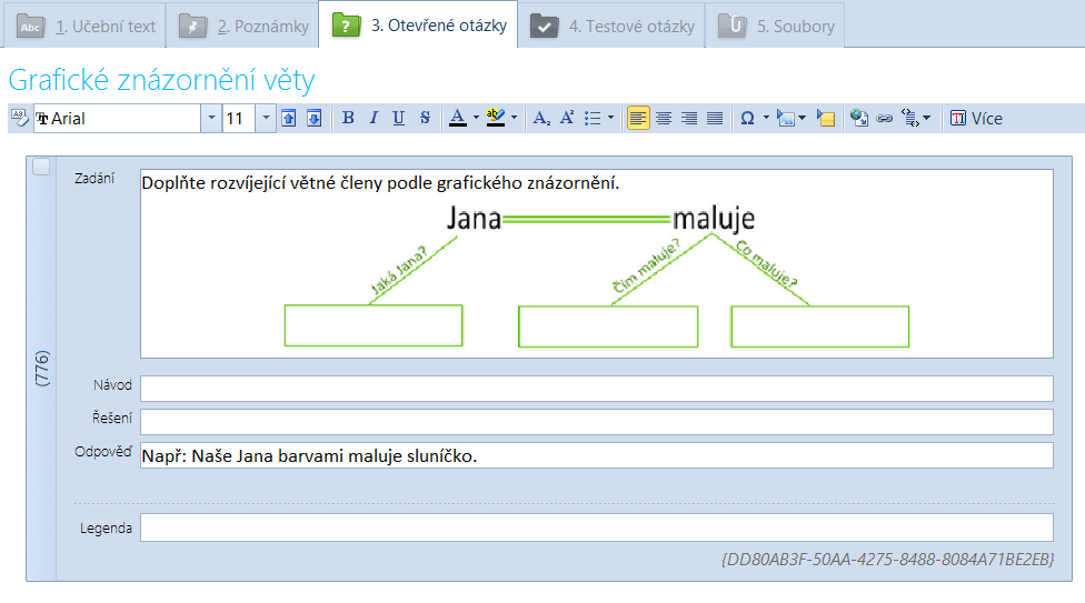 4.6.1 Úprava otázky editor Stejně jako v případě učebního textu i otevřené otázky učitel vytváří a edituje po kliknutí na ikonu upravit.