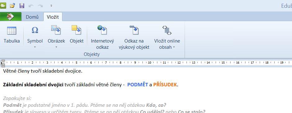 Do učebního materiálu je možné vkládat libovolné prvky a výstupy z dalších programů: Formou přiložených souborů přiložit lze libovolný soubor (např.