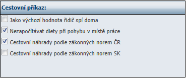 NOVINKA NOVÉ VOLBY PRO VÝPOČET DIET Novinka nové volby pro výpočet diet V nabídce Nastavení Firma Nastavení firmy přibyly v sekci s názvem Cestovní příkaz dvě nové volby, Cestovní náhrady podle