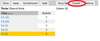 Nejprve pomocí tlačítka Procházet/Browse vyberte na disku soubor se seznamem žáků vybrané třídy, který jste si vytvořili exportem z interního systému (např.