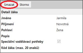 Obrázek 22 Úprava záznamu žáka Zobrazí se obrazovka Upravit žáka. Pro uložení změn u žáka stiskněte tlačítko Uložit. Změny jsou provedeny. 4.2.3 Odstranění žáka Pokud chcete žáka smazat, musíte nejprve vybrat žáka, kterého chcete smazat.