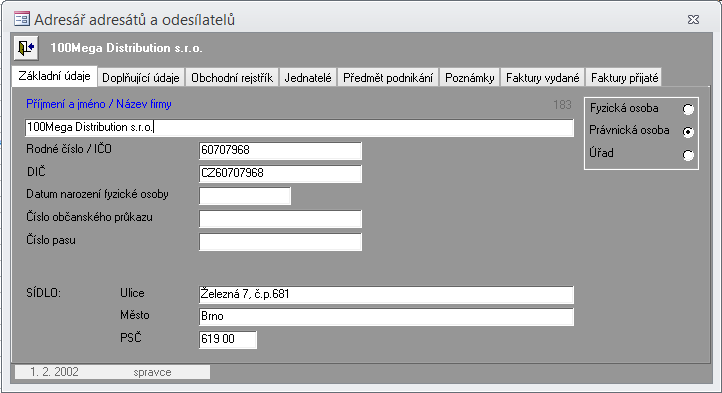 Zde dávejte pozor zejména na to, aby jste nezaváděli jednoho klienta či odpůrce vícekrát, což by mohlo narušit Váš další přehled v celém systému.