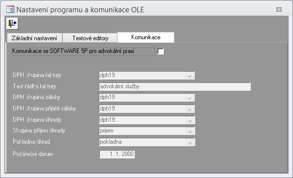 Základní nastavení programu Z modulu správce programu je nutné nastavit taktéž základní parametry pro chod programu.