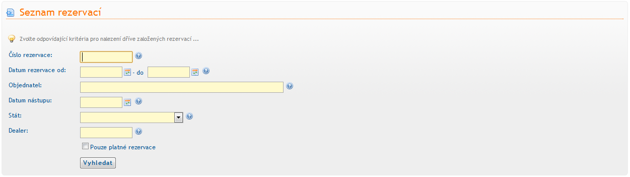 Práce s rezervacemi Vyhledání rezervací Vyhledání rezervace se používá pro všechny činnosti spojené se zpracování již existujících rezervací, kontrola úhrad, případně odbavení rezervace, ale