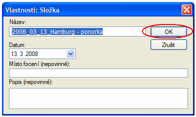 Dvojklikem na vybranou složku (vlevo) se zobrazí vlastnosti složky (obrázek č. 9). Zde pak můžete složku přejmenovat, nebo si k ní dopsat popis.