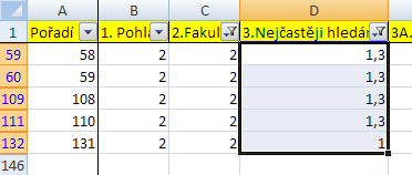 ÚMK/MAVY Filtrování dat v Excelu Označte hodnoty ve sledovaném sloupci Poté v pravém dolním rohu