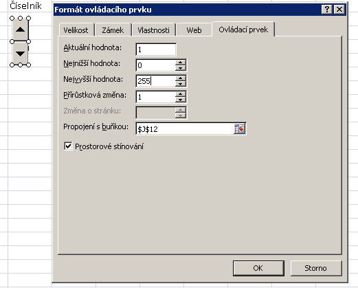 Upravíme rozsah hodnot a propojení s buňkou