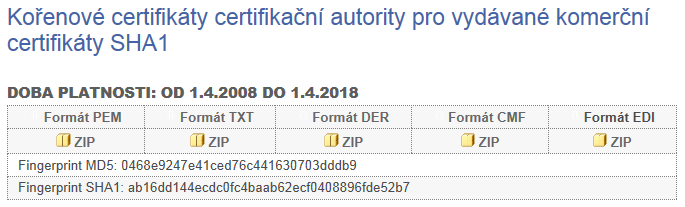 2.1 Problém s certifikátem zabezpečení webu 2.1.1 Popis Aplikace využívá pro komunikaci s prohlížečem uživatele zabezpečný šifrovaný protokol s pomocí certifikátu vydaného certifikační autoritou I.CA.