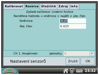 Obrázek 3.4: Záložky Kalibrovat a Rovnice teplotního čidla TMP-BTA lze kalibraci provést pouze s pomocí počítače, s LabQuestem si nevystačíte).