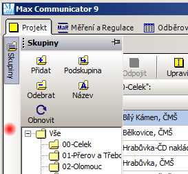 5 Začínáme, záložka Projekt Následující popis se týká především tzv. klienta systému Max Communicator 9.