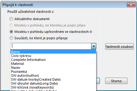 Připojení vlastností 1. V rohovém razítku se automaticky vyplnily vlastnosti, které jsme měli definovány v dílech. Nyní si ukážeme vložení poznámky a propojení na vlastnost dílu. 2.