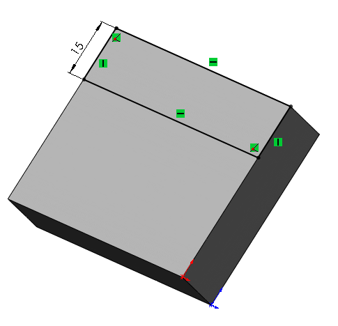 Tvorba kolmého vysunutí 1. Klepněte na plochu (barevné zvýraznění). 2. Nástroje Entity skici Tvorba Přímka. Klepněte na pravý horní roh (kurzor zobrazí automatickou vazbu). 3.