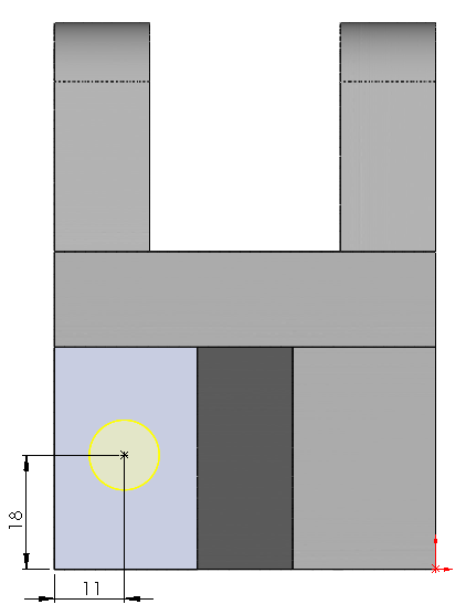 Tvorba děr pro šrouby 1. Zvolte pohled 1 (Ctrl+1). 2. Vyberte klepnutím plochu dle obrázku (zvýraznění). 3. Zvolte Průvodce dírami. 4.