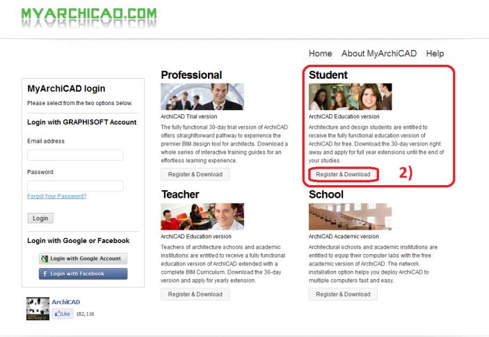 1. Získání ArchiCADu 1.1. Studentská verze ArchiCAD EDU 1.1.1. Registrace 1. Registrace se provádí na webových stránkách: https://www.myarchicad.com/ 2.