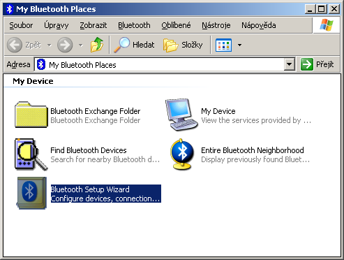 Instalace 3.6 23 Přihlášení adaptéru Bluetooth do počítače Zařízení Bluetooth musí být do operačního systému Windows přihlášeno pomocí ikony My Bluetooth places.