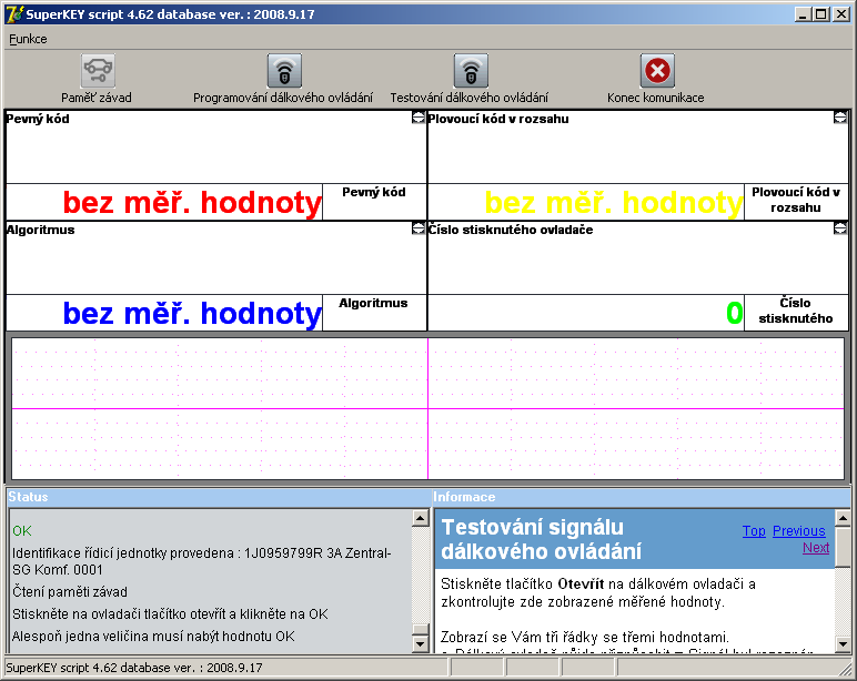 Ovládání programu SuperVAG KEY 5.2.4 Testování dálkového ovládání Testování dálkového ovládání spustíte příslušným tlačítkem v horní liště programu SuperVAG KEY.